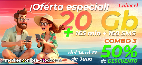 Recibe 20 GB + 165 MIN + 160 SMS al 50% de descuento
